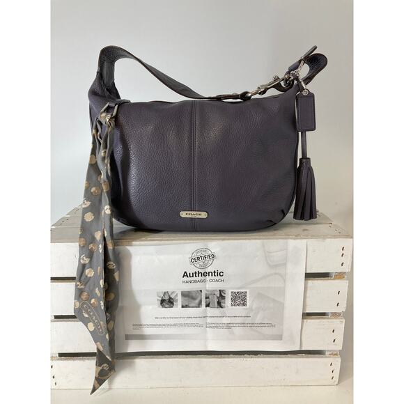COACH F23960 PURPLE -GRAY PEBBLED LEATHER HOBO BAG - Picture 1 of 16